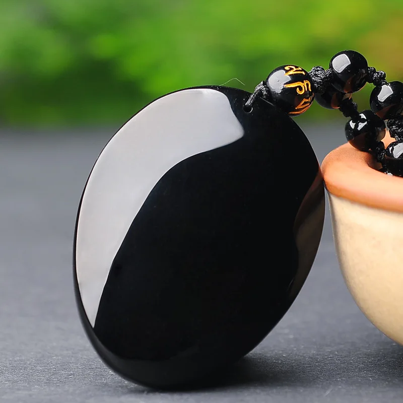 Натуральный Черный Дракон из обсидиана Нефритовое ожерелье китайская ручная