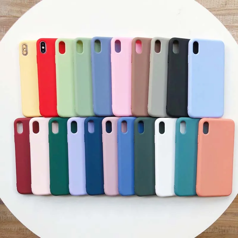 

Case For iPhone 11 11 Pro X XR XS Max 7 8 Plus SE 2020 6 6s Luxury Soft Shockproof Candy Color Silicone Matte Back Cover