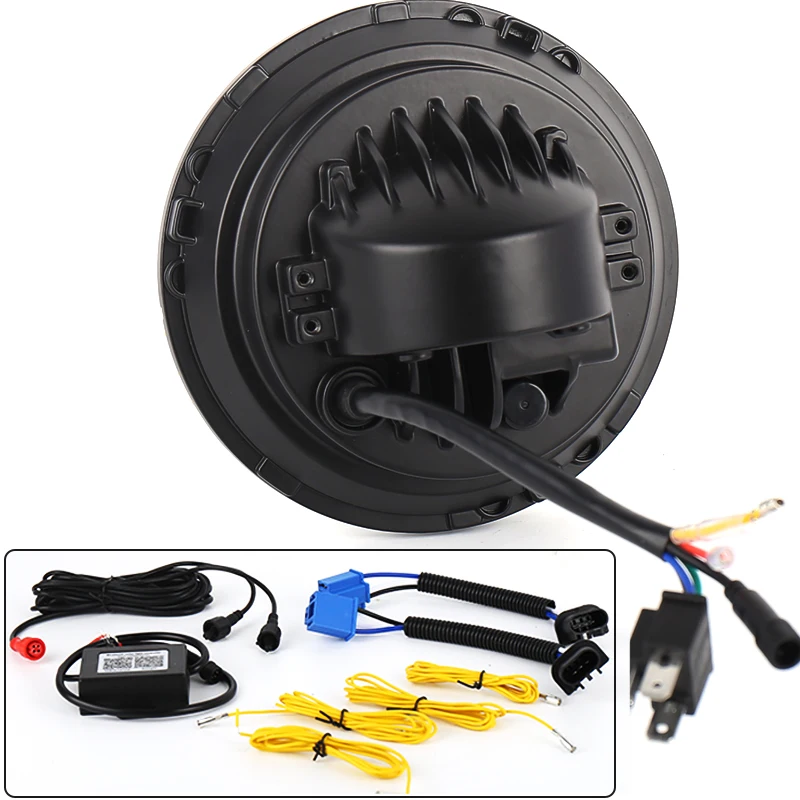 For Jeep Wrangler JK 7inch RGB LED Headlights with Amber Turn Signal Bluetooth control Lights Controlled Halo Ring . | Автомобили и