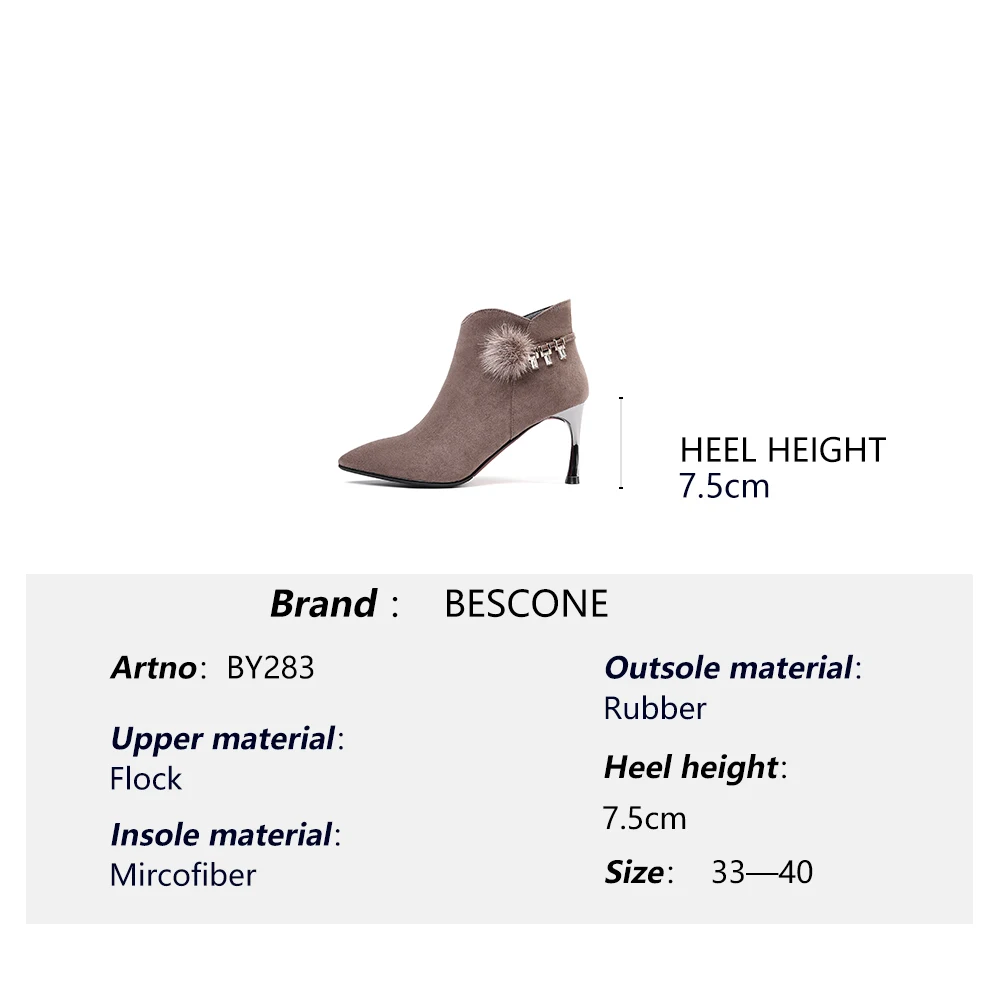

BESCONE Elegant Mid-Calf Boots Chain Decoration Sexy Pointed Toe High Thin Heel Zip Shoes For Party Women's Winter Boots BM283
