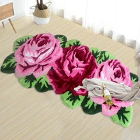 3d pink purple rose flocking carpet bedroom bedside rugs bathroom non slip floor mats living room sofa chair mats home decor
