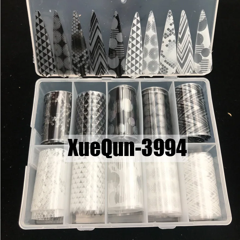 

XueQun 4*100cm White Black Hollow Designer Nail Foil