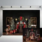 Фон для фотосъемки с изображением рождественской елки огней венков камина носки-игрушки дня рождения фотосессия Фотостудия