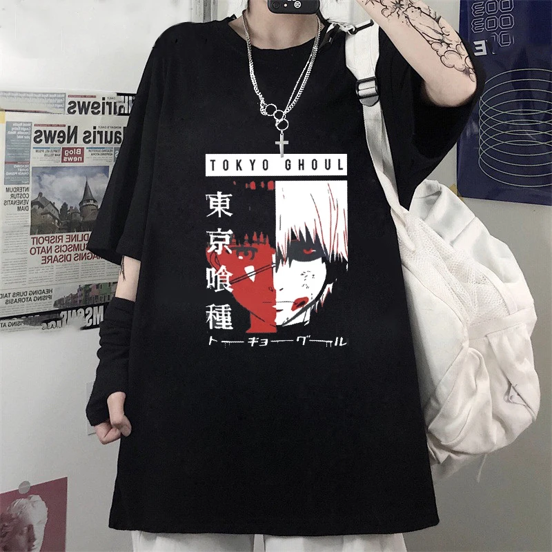 

100% Cotton Tokyo Ghoul Anime Manga Goth T-Shirt Kaneki Ken Cartoon Nice Loose Woman Tshirts Gothic Camiseta De Mujer Top