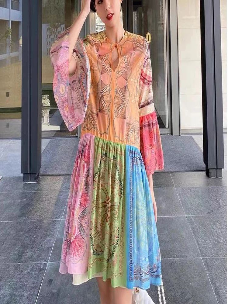 

Summer Mini Dresses For Women 2021 Floral Dress With Flowers Pattern Women Midi Flare Sleeve O-neck Loose Elegant Slim Dress