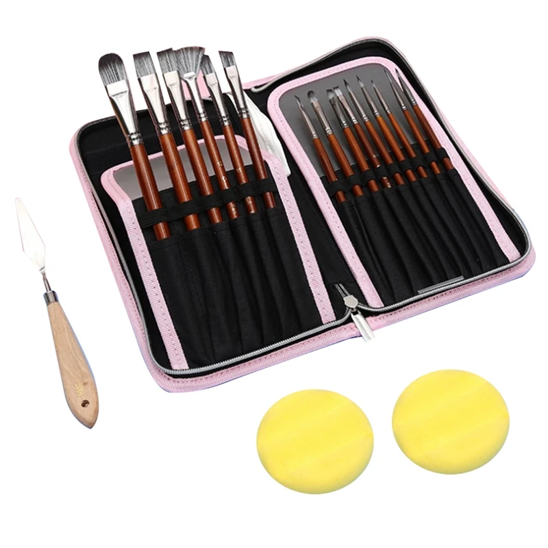 

18Pcs Artist Painting Brush Set Wood Handles Paint Brushes Hair with Painting Knife Sponge Paint Acrylics Painting