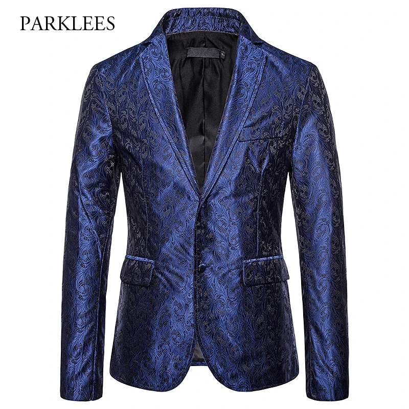 

Fashion Flame Red Floral Jacquard Blazer Men 2019 Single Breasted Mens Suit Jacket Coat Prom Party Club Stage Chaqueta Hombre