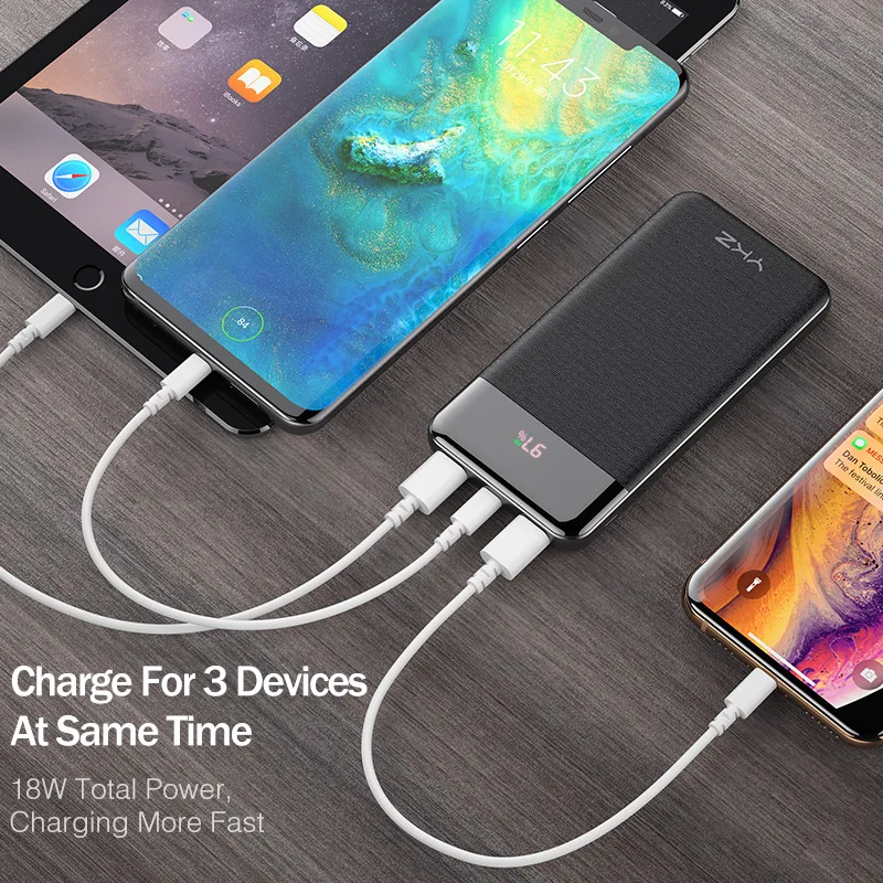 YKZ QC 3 0 Power Bank 10000 мАч светодиодный внешний зарядный аккумулятор повербанк PD кабель
