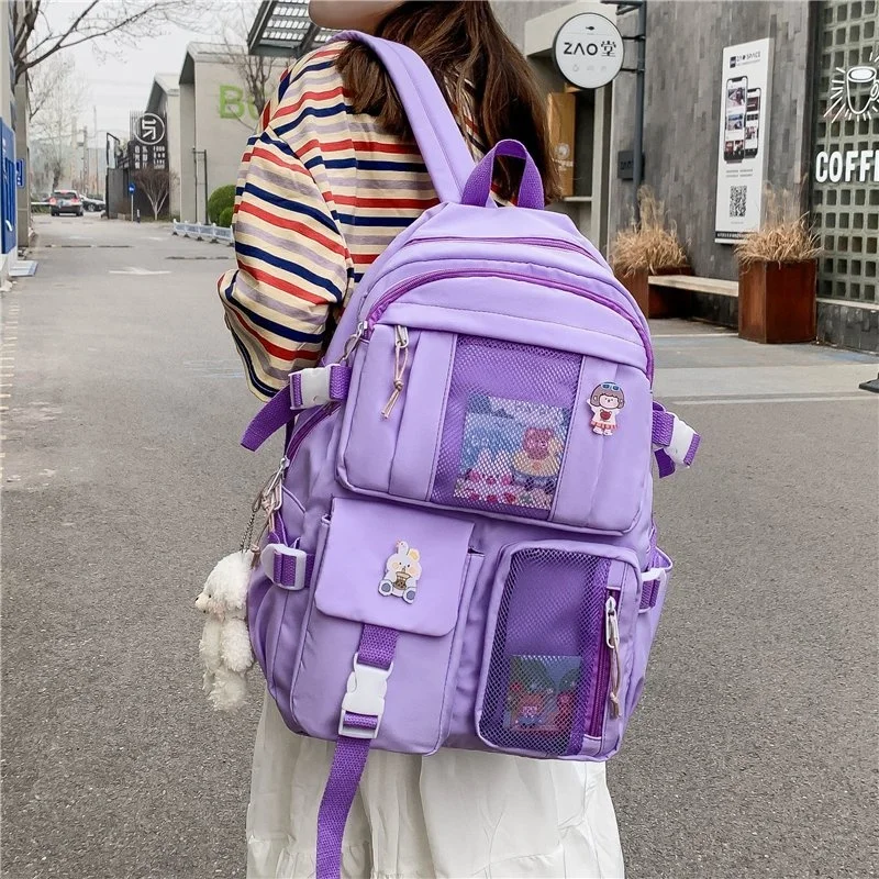

2021 Women Large Capacity Travel Female Multi-pocket College Waterproof School Bags Transparent Pocket Laptop Backpacks