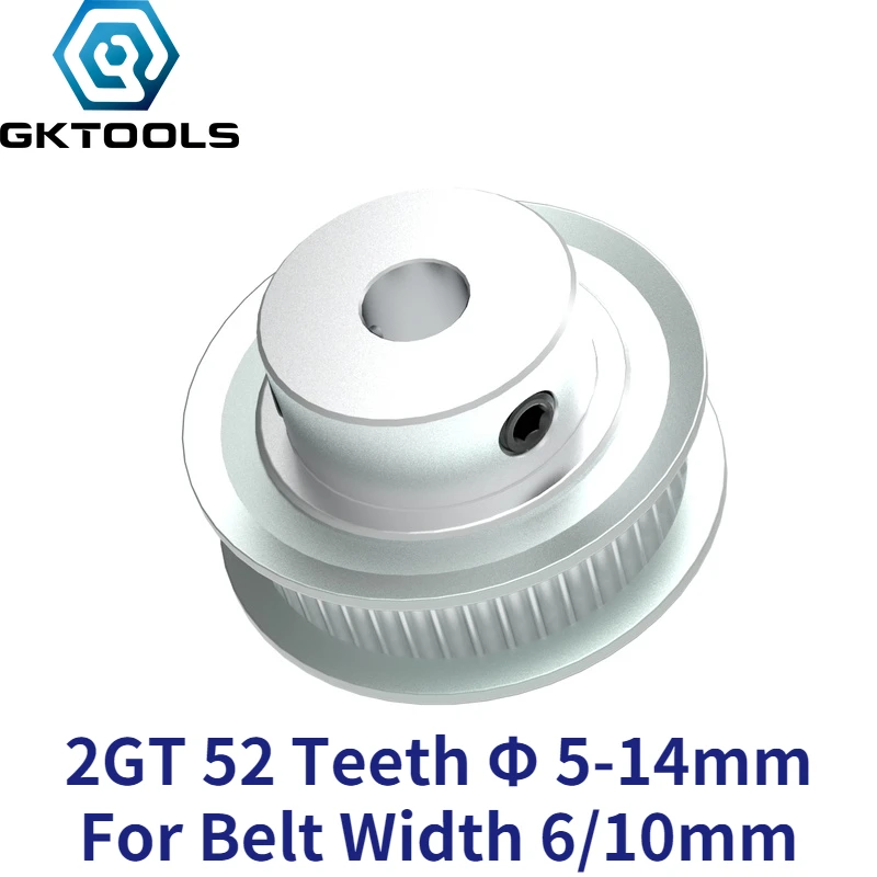 

GKTOOL 52 Teeth 2GT Timing Pulley Bore 5/6/6.35/7/8/10/12/14/15mm for GT2 Open Synchronous belt width 6/10mm wheel 52Teeth 52T