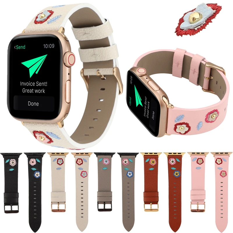Кожаный ремешок для наручных часов apple watch версии 5 4 3 2 1 вышитые стиль спортивный