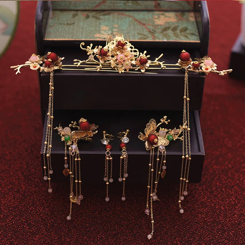 Свадебный головной убор невесты в китайском стиле винтажный аксессуар для волос