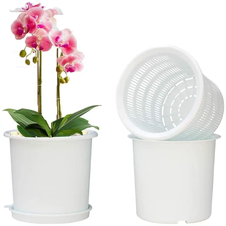 

Meshpot 16cm/7.5inch Plastic Flower Pots Cachepot for flowers With Air Holes planter - Inner Pot, Outer Pot,Tray Included