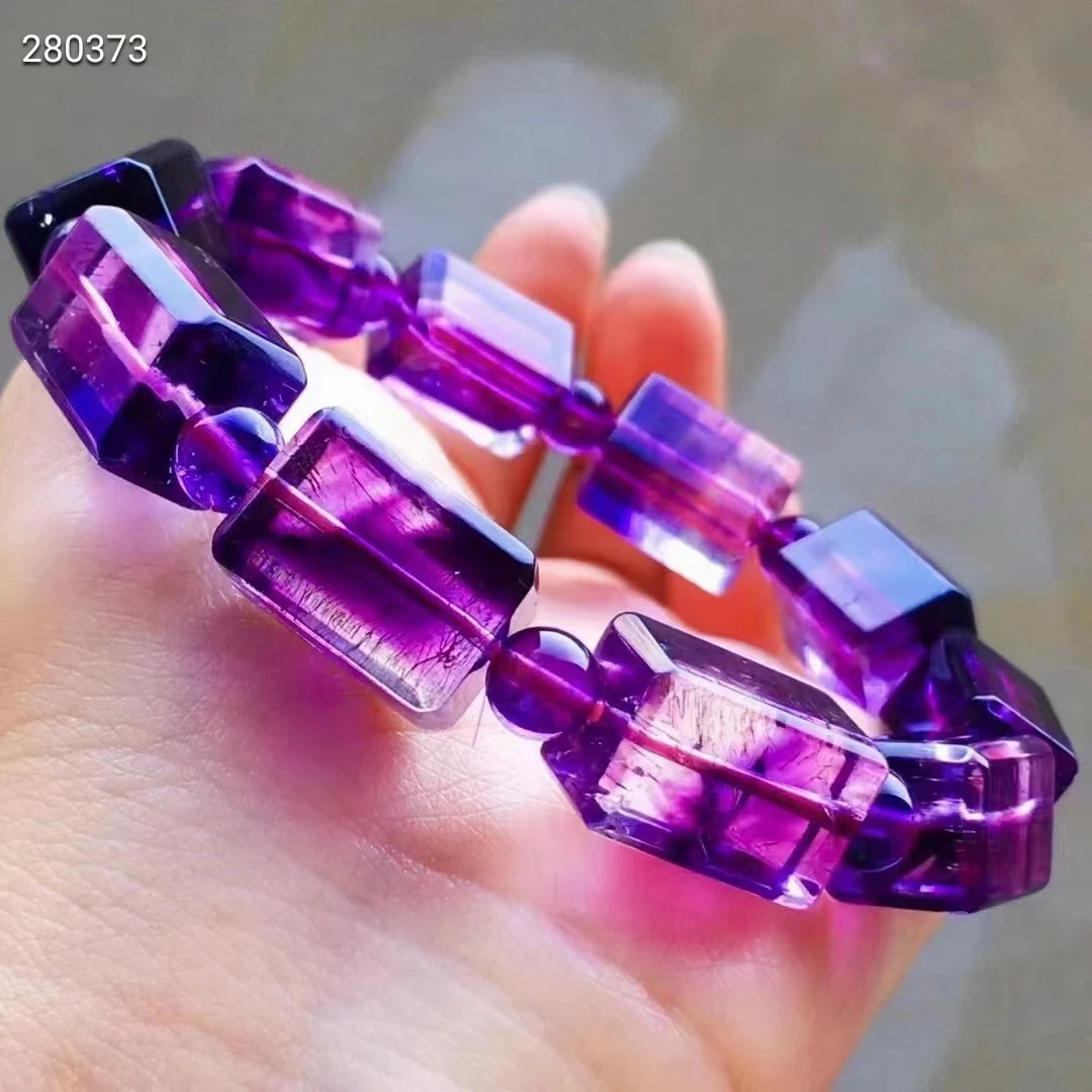 

Natural Purple Super Seven 7 Rutilated Quartz Crystal Bracelet 16.2x11mm Super 7 Women Clear Round Beads Bracelet AAAAAA