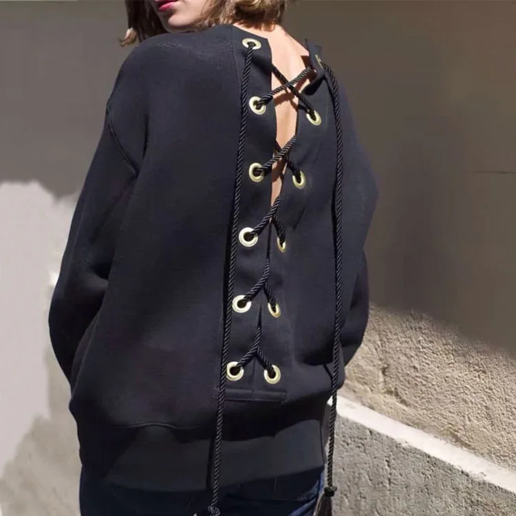 

Fashion Lace-up Woman Hoodies Drop Shipping Woman Clothes 2020 Spring Autumn Sweatshirt Woman