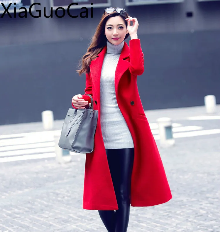 Женское шерстяное пальто двухстороннее длинное выше колен на осень и зиму |