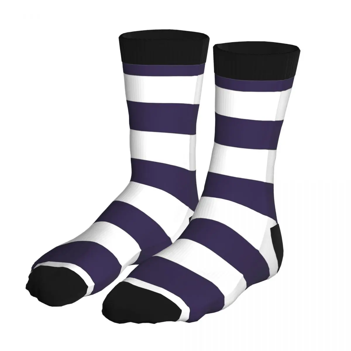 

Large Navy Blue Horizontal Stripes Socks For Men 5% Spandex Novelty Middle Tube Winter Gift Idea