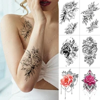 waterproof temporary tattoo sticker rose peony lace henna flash tattoos flower lotus body art arm fake tatoo women men