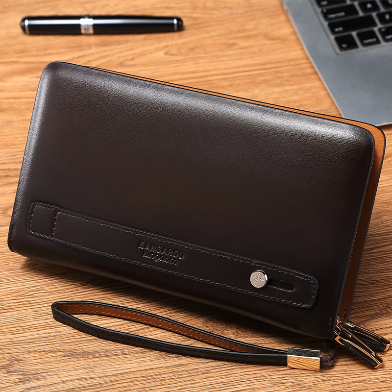 Kangaroo Kingdom Brand Luxury Men Clutch Bags Split Leather Handbag Double Zipper Business Hand Bag for Man |