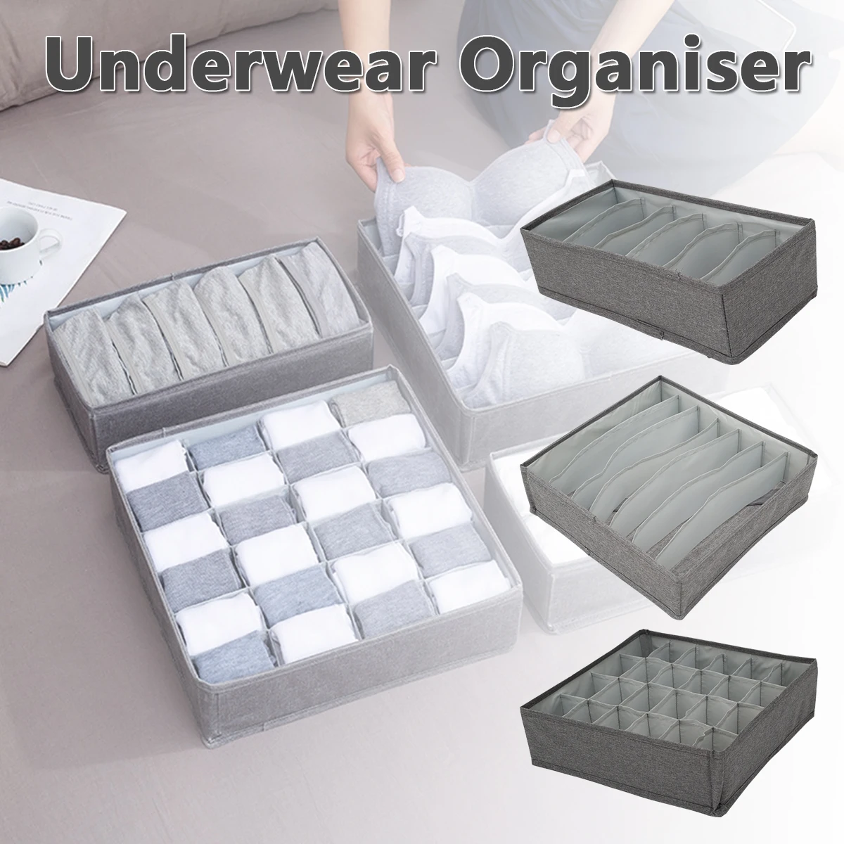 

1Pcs Underwear Storage Boxes 6/7/24 Grids Fabric Box Foldable Drawer Organizer Wardrobe Drawers Divider Cabinet Large Container