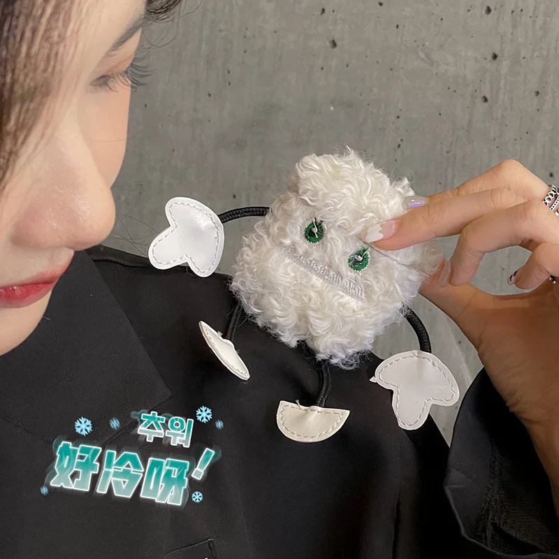 Чистый белый плюшевый 3D чехол для наушников с маленькой овечкой AirPods 1 2 Пушистый