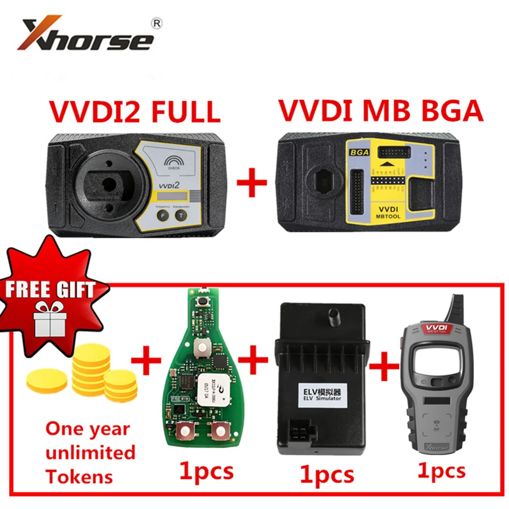 

Xhorse VVDI2 Full и VVDI MB BGA TooL, вы получите бесплатно один год жетонов/VVDI Mini Key Tool/эмулятор ELV/MB FBS3 BGA KeylessGo Key