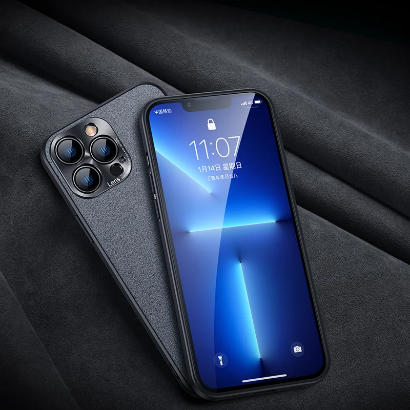 Genuine Suede Leather Phone Case For Apple iPhone 13 Pro Max 12 Matte Slim Anti-Fingerprint Warm Soft Camera Armor Back Cover