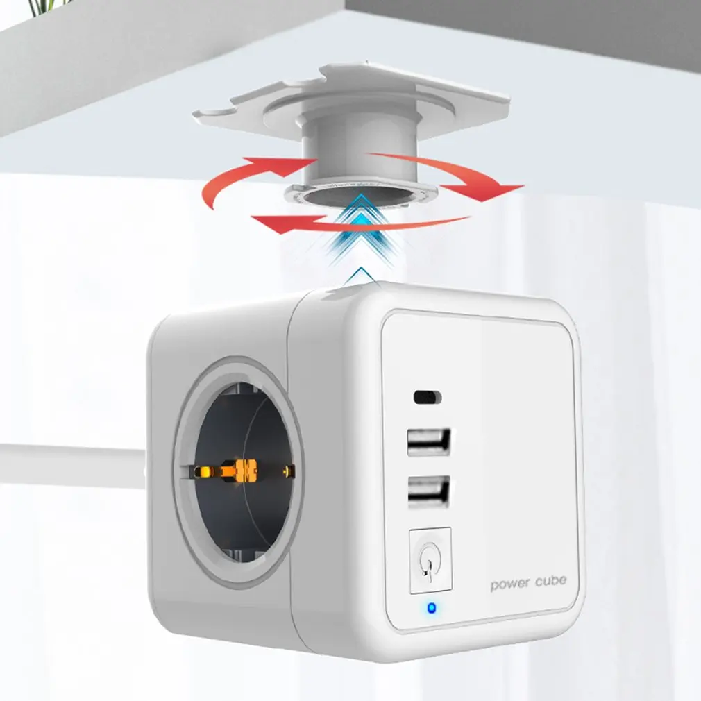 

E04A Smart Extension Power Strip 2 USB EU Plug Power Socket Powercube Multi Outlet 4 Port For Phone Charger