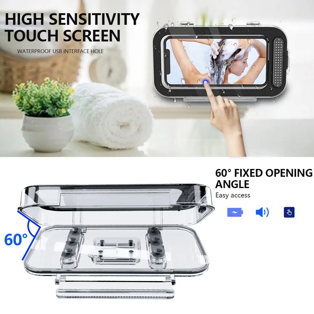 shower phone holder waterproof wall mount bathroom phone holder box touchable screen sealed phone box for phones under 6 8 inch free global shipping