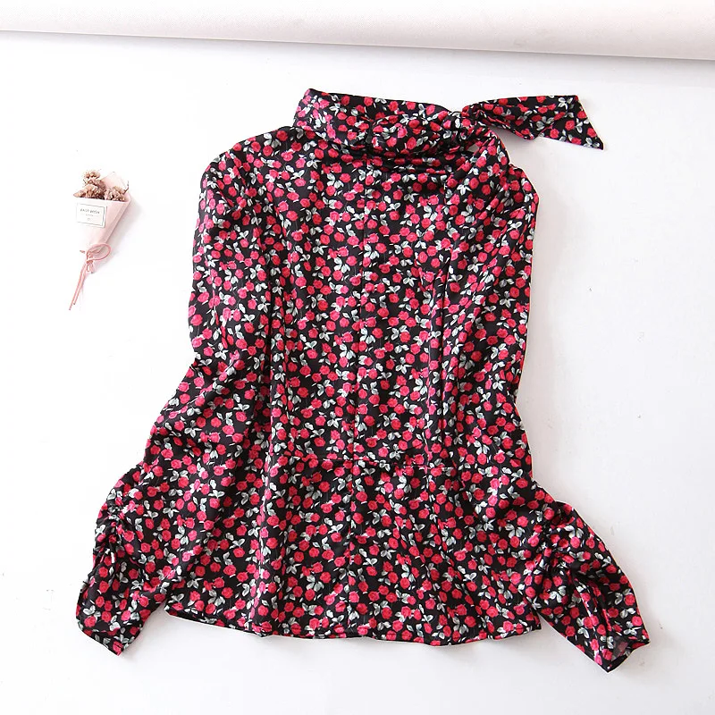 Женская Элегантная блузка с цветочным принтом длинный рукав галстук бабочка
