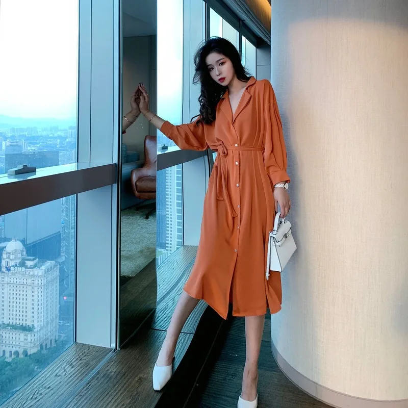 Повседневное однотонное винтажное платье с длинным рукавом и английским