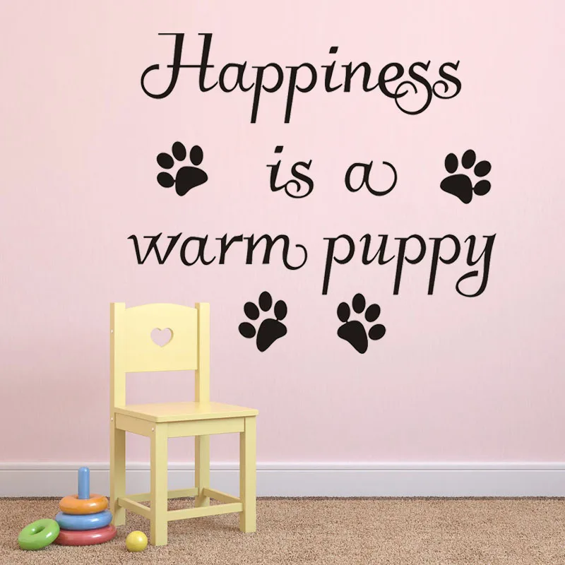 

Happiness Is A Warm Puppy Wall Sticker Home Decor Living Room Removable Dog Paw Print Pet Shop Wall Decals Decoration