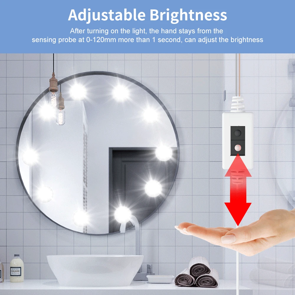 

Hand Sweep Switch Vanity Mirror Light DC 12V LED Beauty Lamp Hollywood Style Dressing Table Decor Bulb Dimmable USB Makeup Lamp