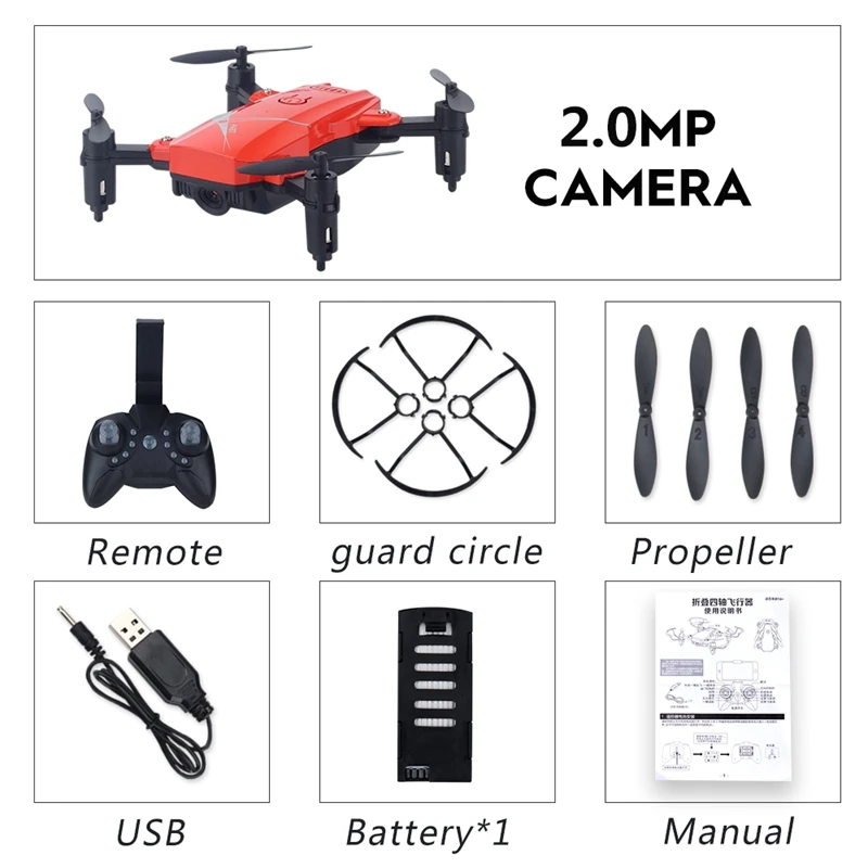 Red 2.0MP Camera Мальчик Минни Квадрокоптер Дрон мини-Дрон камера RC вертолет мини-Дрон с камерой складной Дрон HD дроны детские игрушки - Color: Red 2.0MP Camera