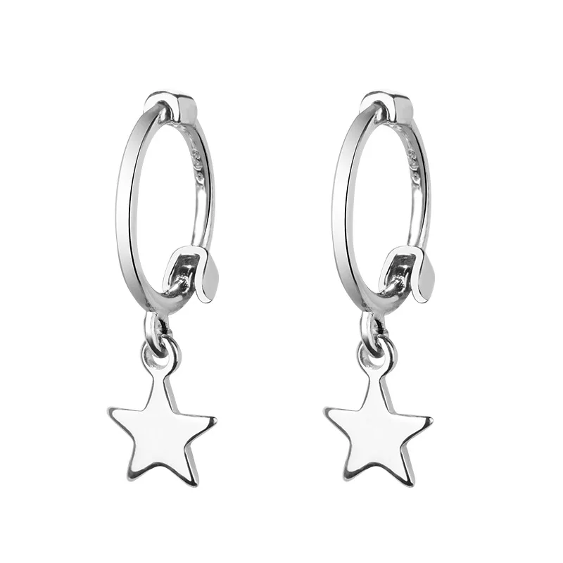 

925 Sterling Silver Old Silver Craftsman Handcrafted Pentagonal Star Earrings Classic Star Mini Earrings Lady's Accessories