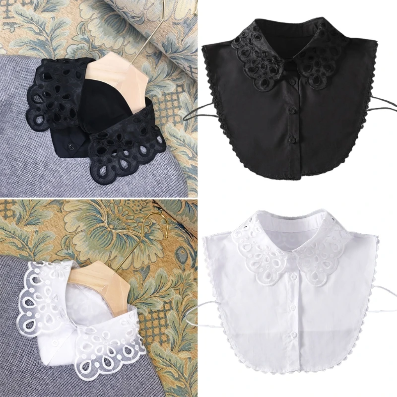 

Ladies Autumn Detachable Half Shirt Blouse Hollow Out Embroidery Floral Lace Sheer Lapel False Fake Collar Dickey Clothing Acce