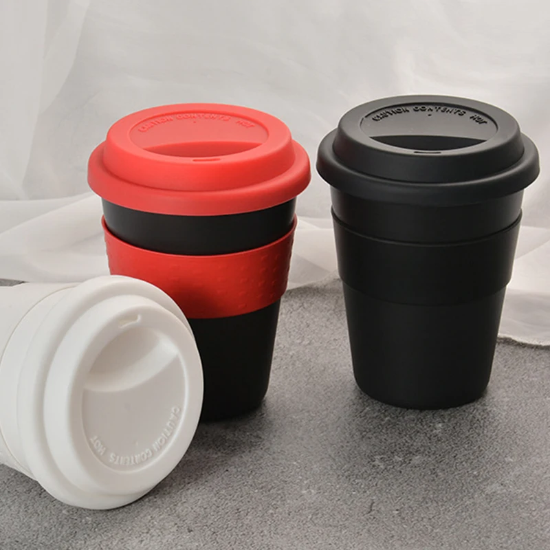 

1PC New 400ml Reusable Heat Insulated Plastic Travel Mugs Tea Coffee Travel Mug Cup with Non-slip Sleeve and Silicone Lid