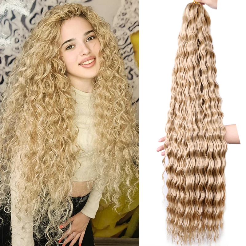 Full Star Long Deep Wave 32" Ombre Synthetic Hair Water Wave Twist Crochet Hair Afro Curls Crochet Braids Blonde Hair for Women