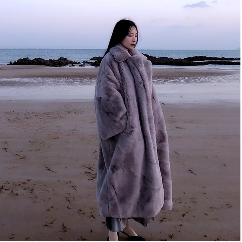 2021 Winter Women High Quality Faux Mink Fur Coat Luxury Long Fur Coat Lapel Overcoat Thick Warm Plus Size Plush Coats Female