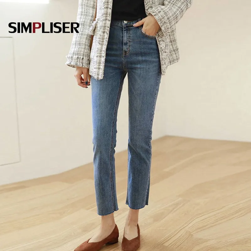 Straight Jeans Women 2021 Chic Korean Slim Denim Jeans Trousers Ankle Length Ladies Fashion Capris High Waist Push Up Mom Jeans