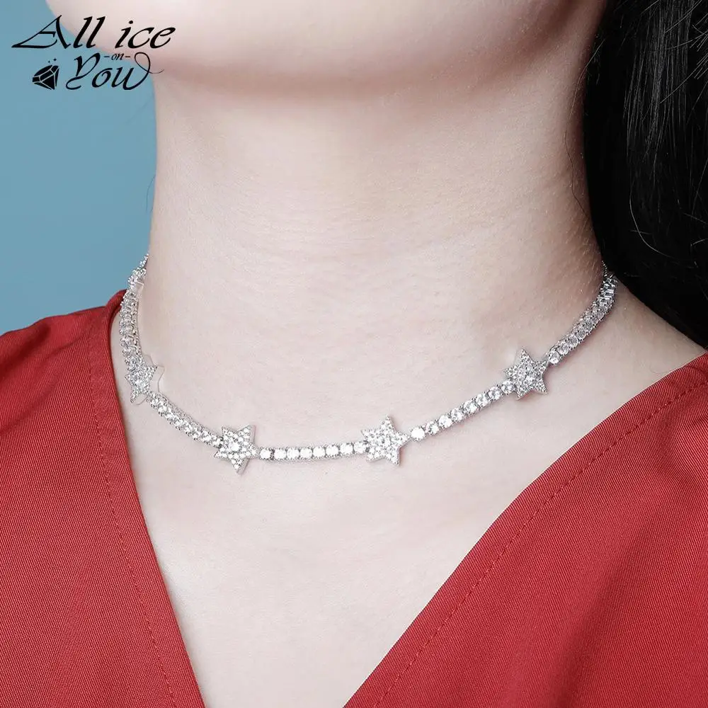 ALLICEONYOU Новинка 5 звезд серебряного цвета сверкающий CZ камень модное ожерелье