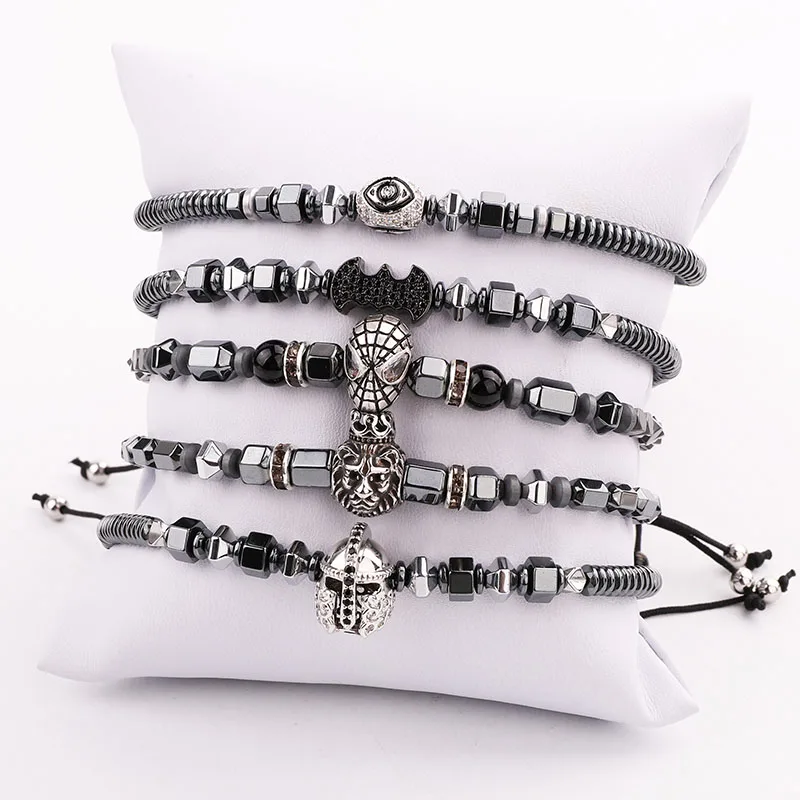 Мужской ювелирный браслет винтажный CZ Pave Bat/Spider/lion/eye/hel мужской t Charm гематит