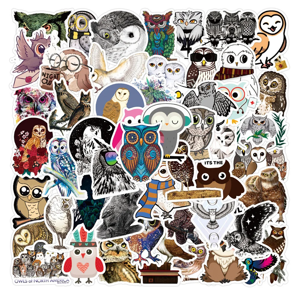 

10/30/50PCS Owl Sticker Waterproof Removable Laptop Scooter Luggage Motorcycle Personalized Sticker Wholesale