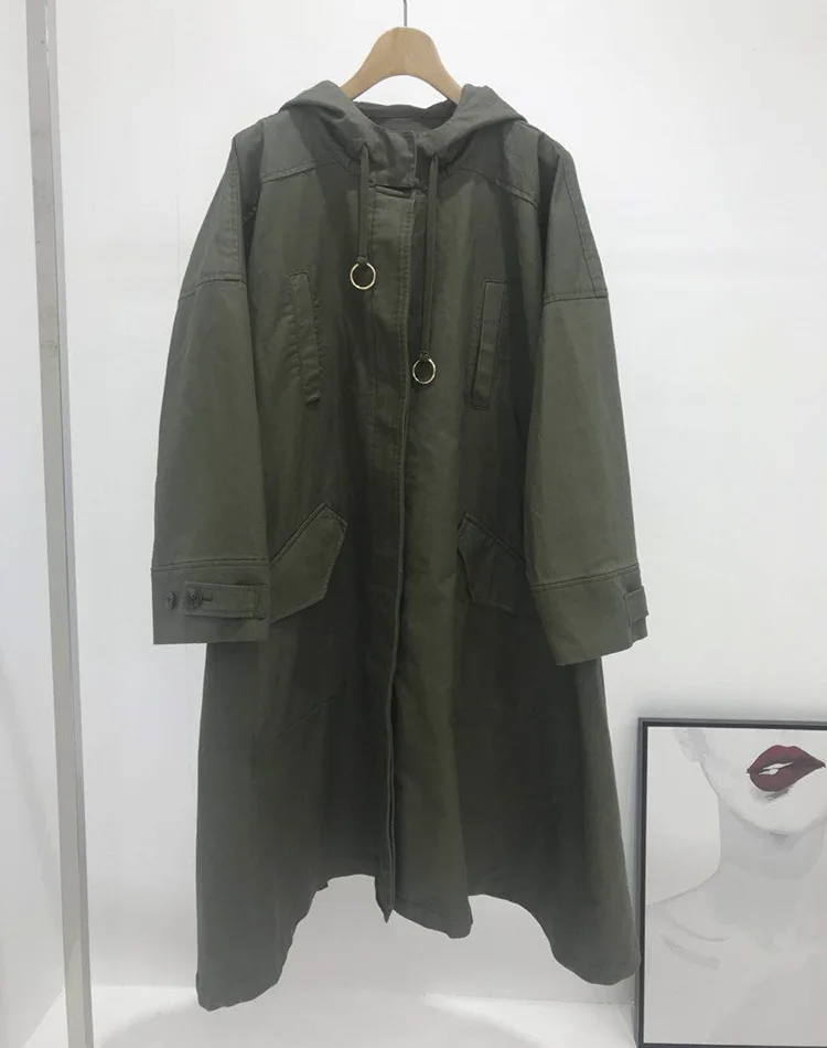 

Women Trench 2020 Cotton Dark Green Trench Coat