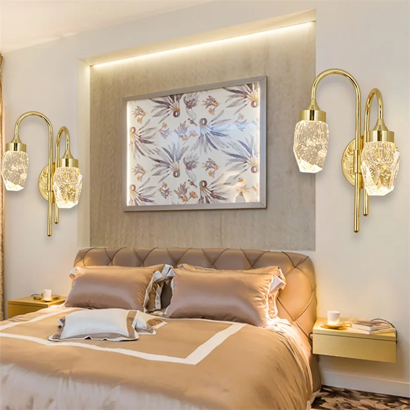 Современная настенная лампа OUFULA Crystal Sconce LED для внутреннего освещения, золотые элементы роскошной декорации для спальни, гостиной, офиса.