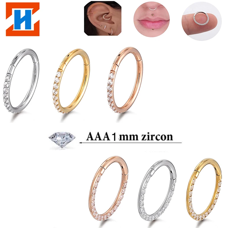 

Stainless Steel Piercing Earrings Segment Daith Clicker Cartilage Tragus Hoop CZ Nose Ring Wholesale Fashion Perforated Jewelry