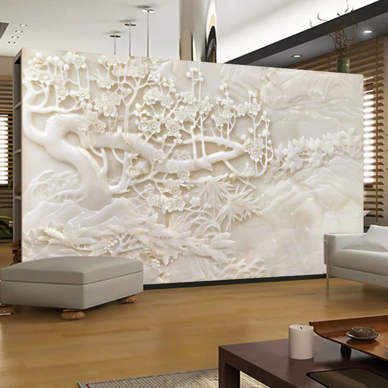 Настенная бумага на заказ белая тисненая веточка цветы олень 3D постер гостиной