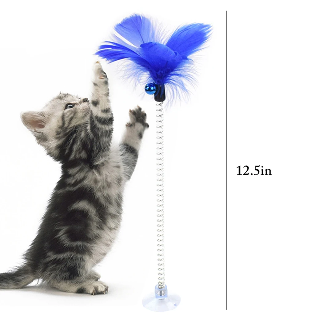 

2pcs Cat Toy Pet Cat Feather Teaser Suction Cup Spring Bell Cat Training Toy Pet Teaser Toy Elastic Toys for Cats
