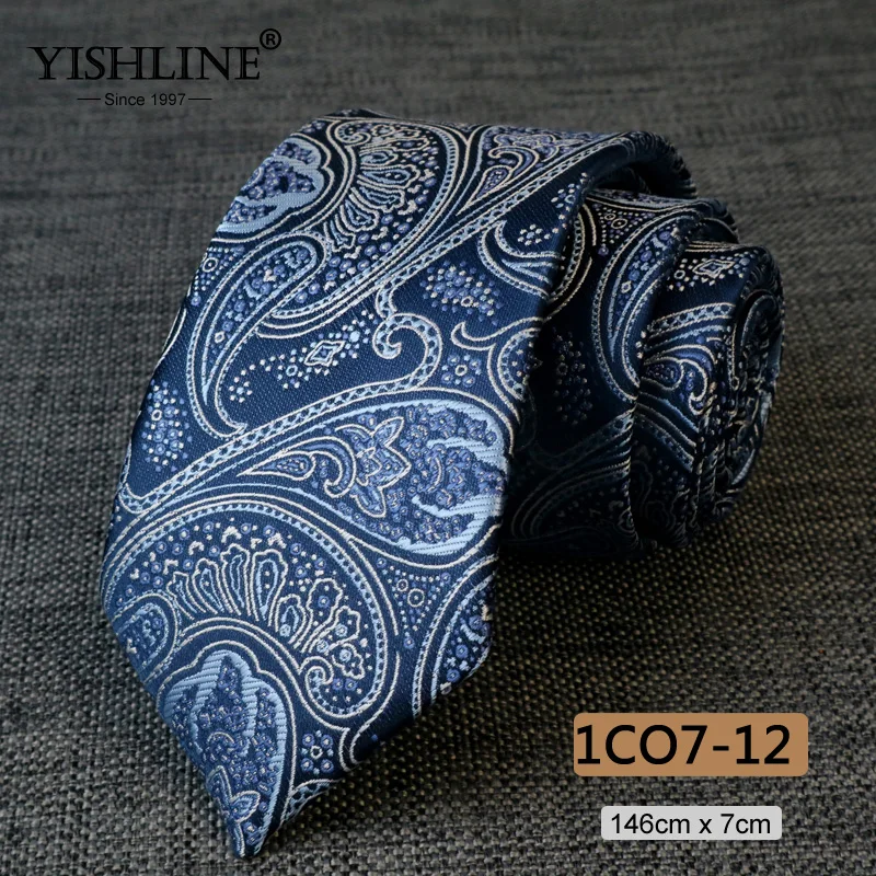 1CO7-12 YISHLINE модный мужской галстук 7 см с узором пейсли, Классический Цветочный галстук, 1200 иглы, галстуки для шеи, галстук для жениха, Свадебный галстук, обтягивающий синий и красный цвета - Цвет: 1CO7-12