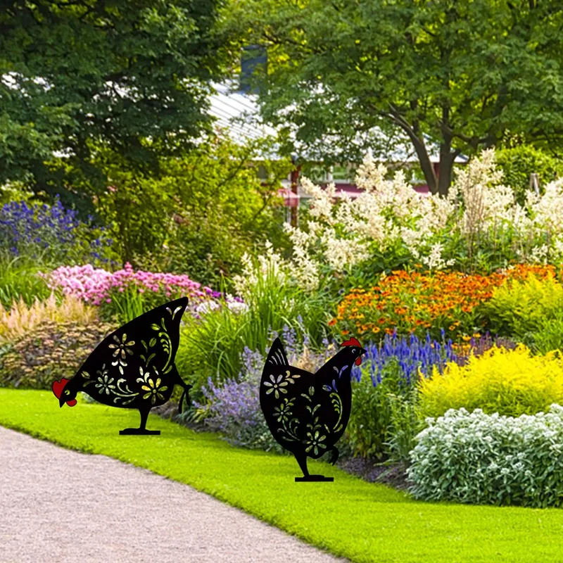 

2 PCS Rooster Gardening Ornaments Metal Black Cock Yard Decor Chicken Yard Art Home Outdoor Garden Backyard Lawn Decor